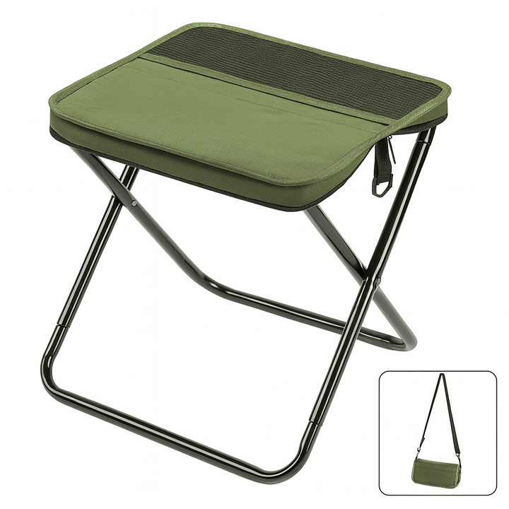 Practical 2-in-1 folding chair backpack, offering comfortable seating & storage for hiking & camping.