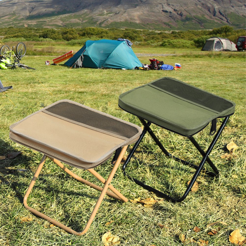 Portable waterproof backpack with integrated folding stool for camping, hiking, and fishing trips.
