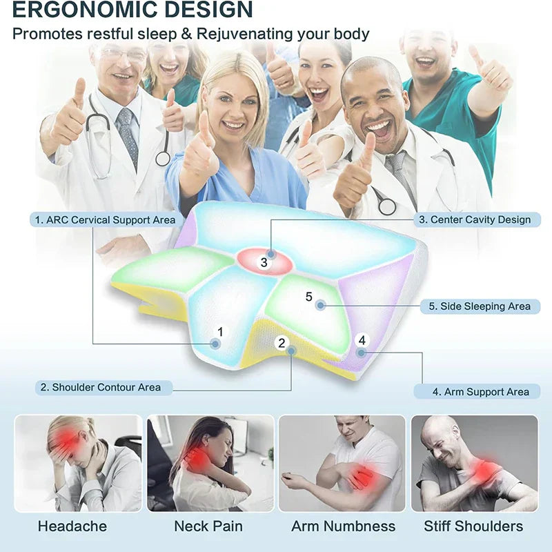 Contour design memory foam cervical pillow, 2-in-1 ergonomic neck support for comfortable sleep.