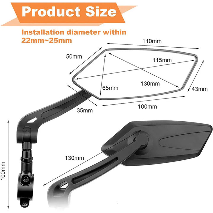 Bike handlebar mirrors (2-pack), wide-angle HD glass for superior rear view & safety for cyclists.