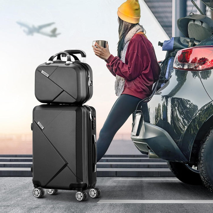 ABS hardshell carry-on luggage and matching checked bag with security zipper and smooth 360 wheels