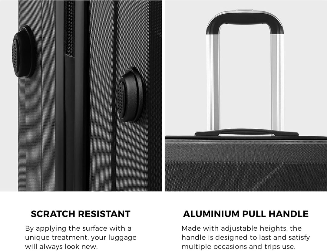 Compact carry-on and spacious checked hardshell luggage set with 360 spinner wheels for effortless travel