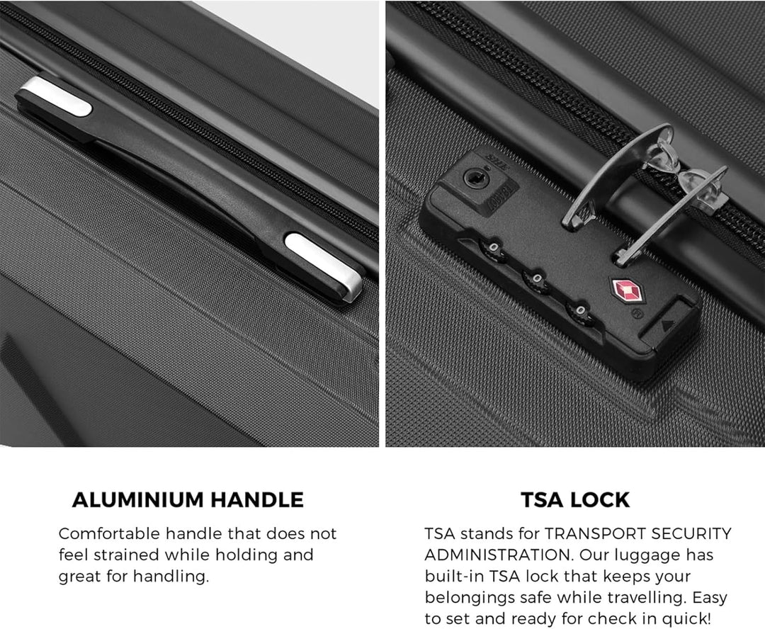 Modern unisex 2-piece hardshell luggage set, black finish, with reliable TSA lock and robust spinner wheels