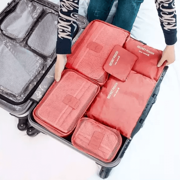 Unisex 2-piece luggage packing organizer set, space-saving travel storage bags, black color