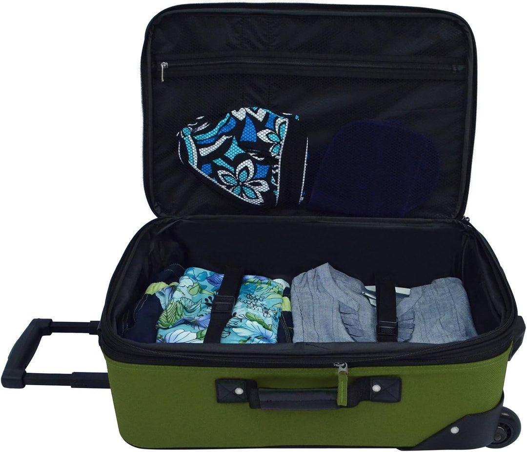 Side profile of the expandable carry-on luggage, part of a 2-piece softside travel set