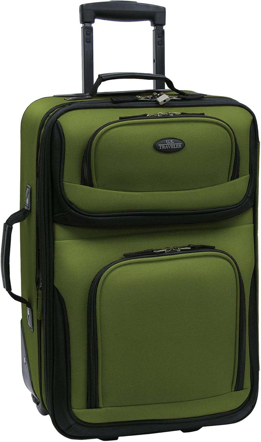 The 2-piece softside luggage set stacked, showcasing the compact and expandable design