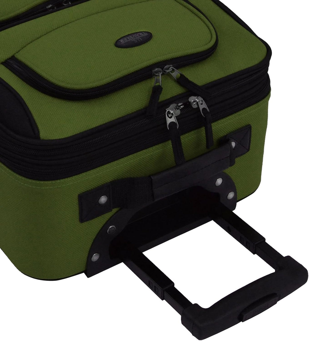 Close-up of the reinforced handle on the softside expandable carry-on travel bag