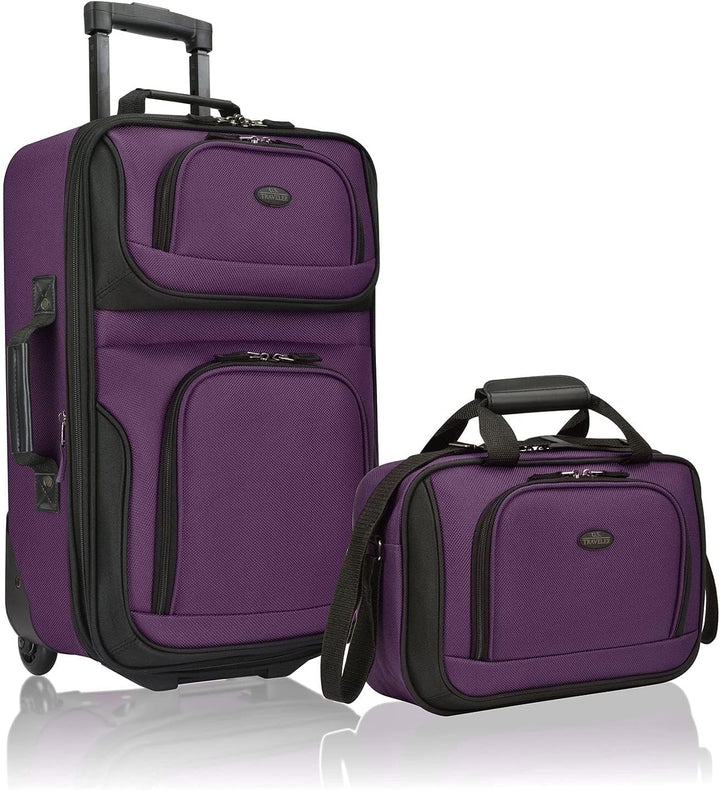 Lightweight polyester 2-piece luggage set, expandable carry-on & duffel bag for travelers