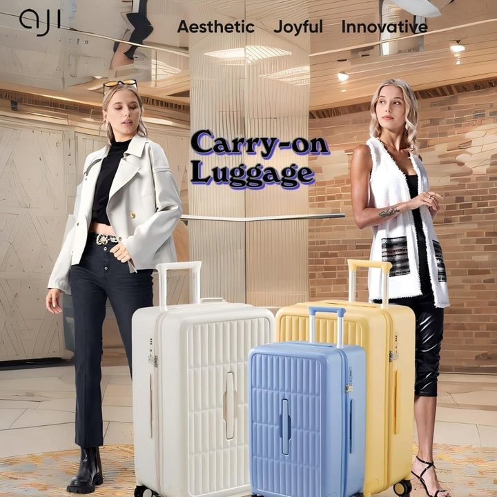 Functional 20" carry-on suitcase with smooth-rolling spinner wheels, perfect for airport navigation.