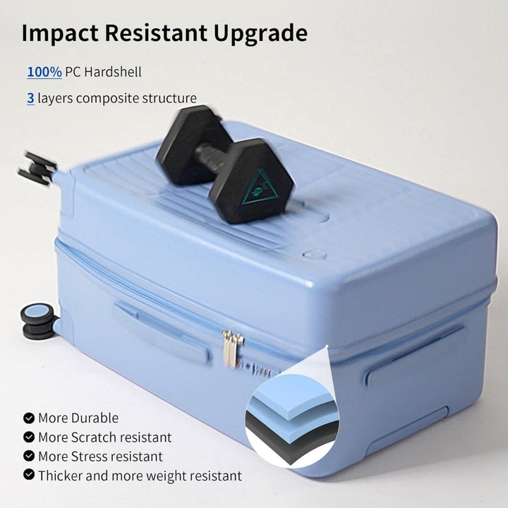 Elegant 20" carry-on with innovative 3:7 split, maximizing packing space for business or vacation.