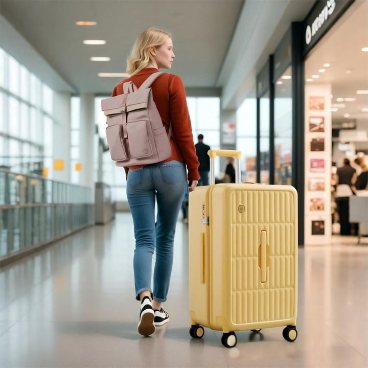 Durable 20" unisex carry-on suitcase, triple-layer PC shell ensures protection & longevity on trips.