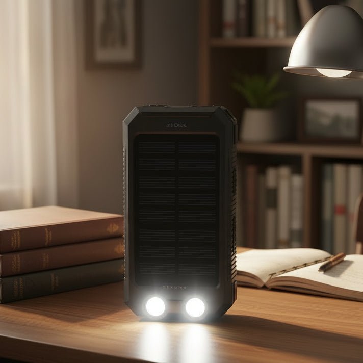 Unisex 20000mAh waterproof solar power bank for outdoor adventure. Portable & reliable emergency charger.
