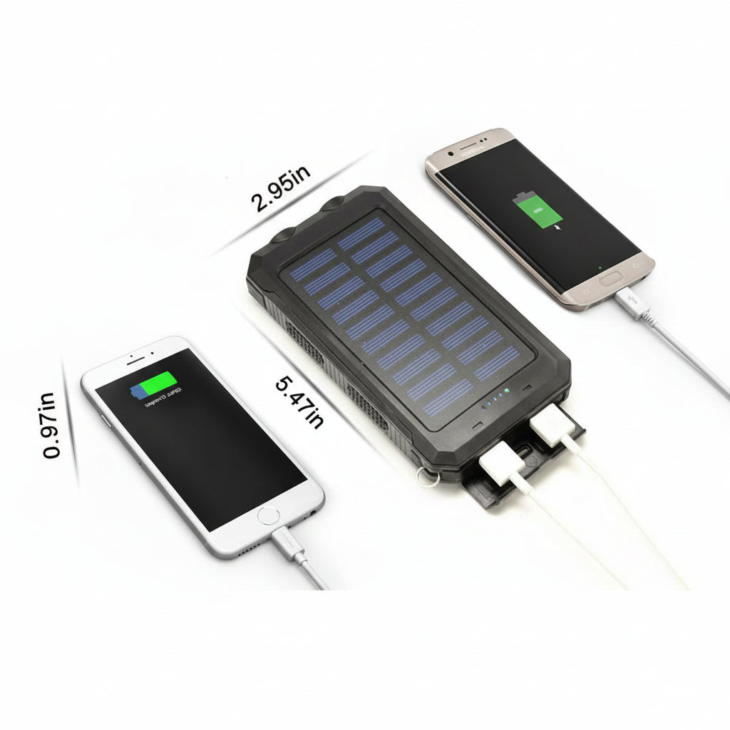 Stay charged outdoors with this 20000mAh waterproof solar power bank, a must-have adventure gear.