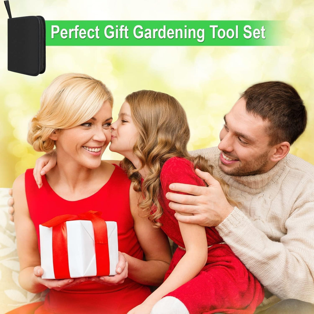 Open PU leather bag revealing a complete 24-piece bonsai tool set for plant care and horticulture