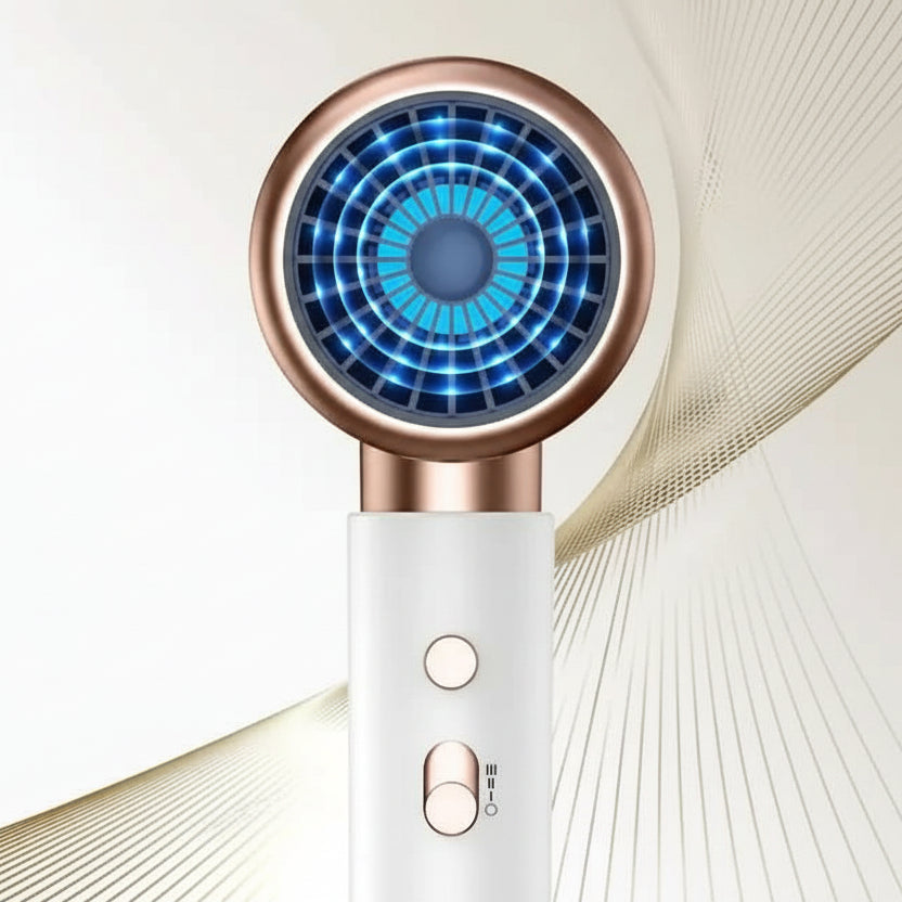 Ionic hair dryer with cool shot for setting styles. Achieve smooth, frizz-free, lasting results easily.