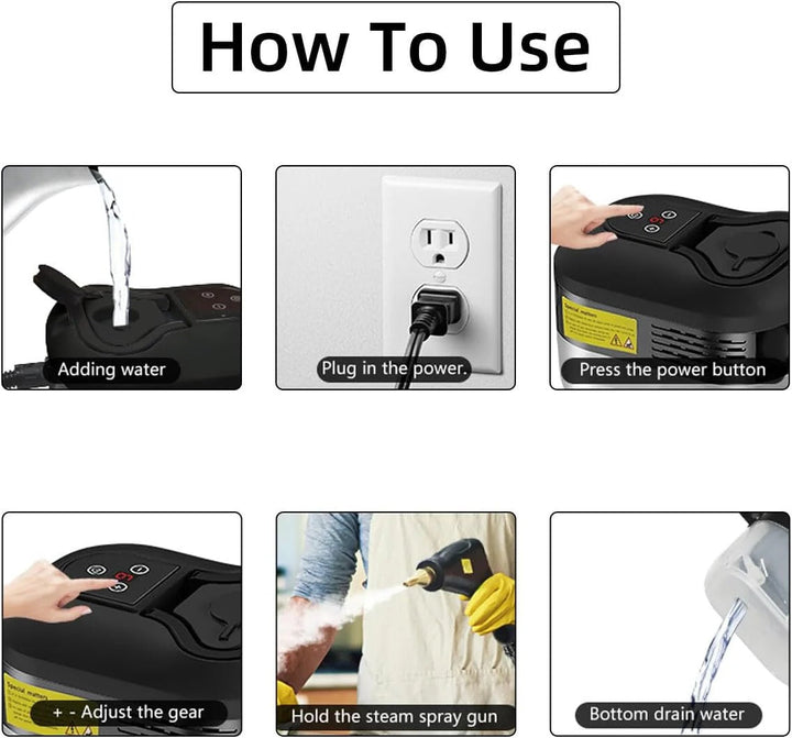 Versatile 2500W high pressure steam cleaner for home, car, and heavy duty deep cleaning jobs.