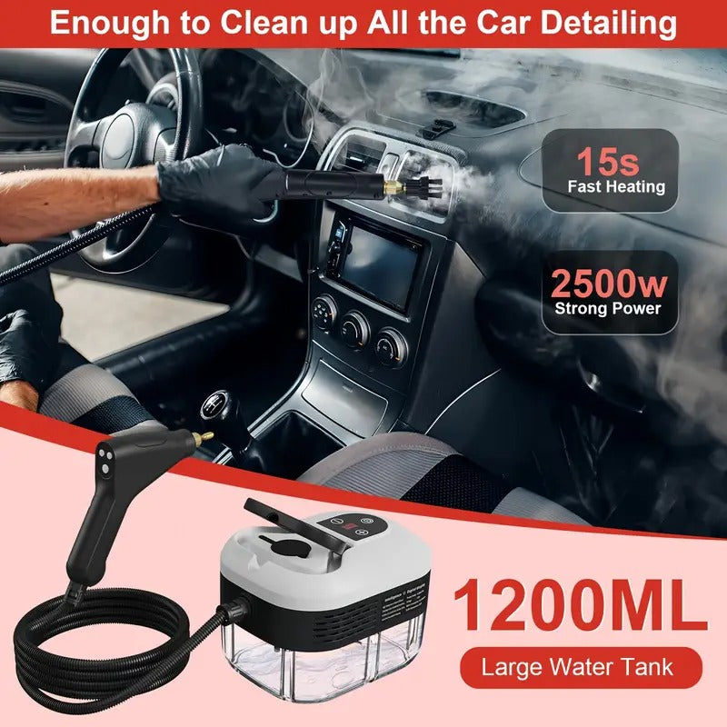 Complete 2500W multipurpose steam cleaner kit, ideal for heavy duty chemical-free sanitization.