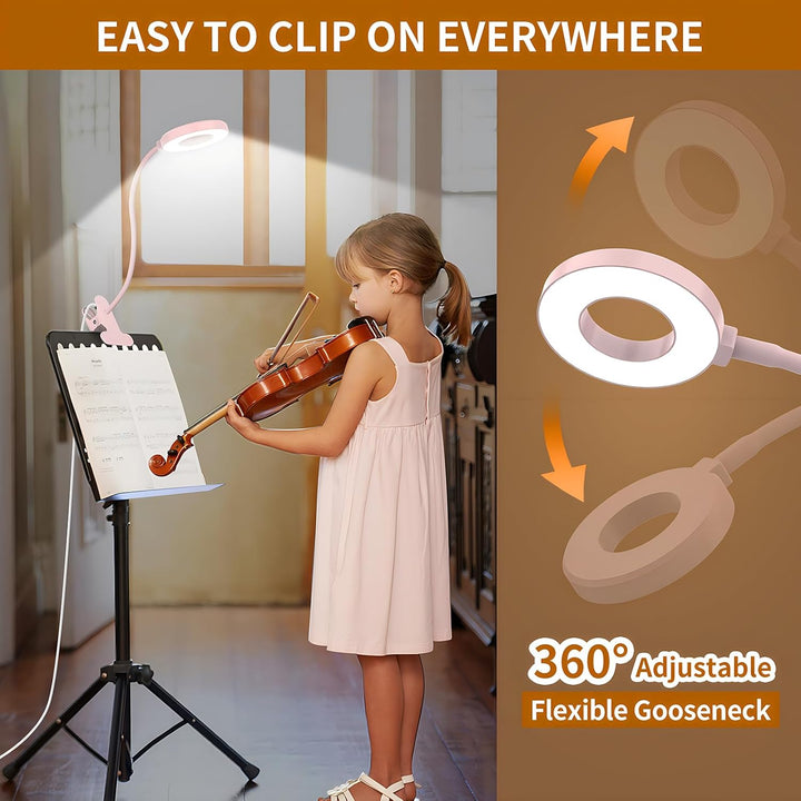 Desk clamp lamp with integrated LED and flexible gooseneck, illuminating a workspace