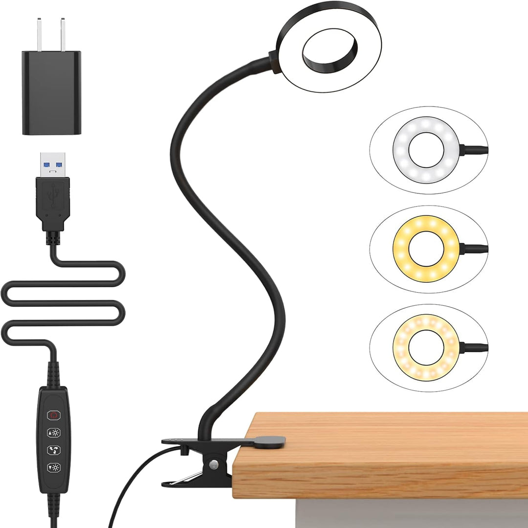 Detail of the clamp mechanism of the LED desk lamp, showing sturdy attachment