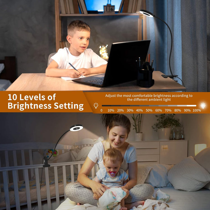 User adjusting the 3-color LED desk clamp lamp for optimal lighting