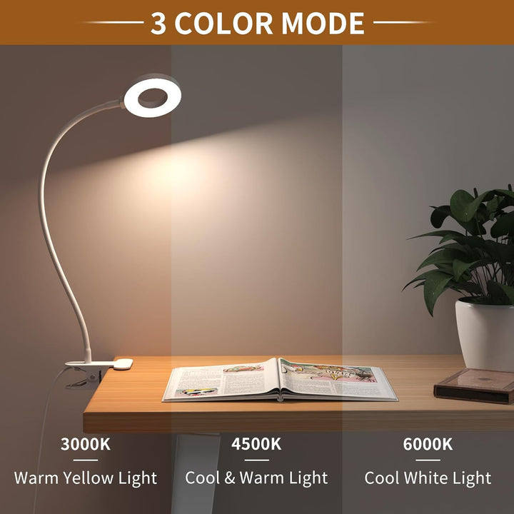 Compact LED reading light with strong clamp for easy attachment to various surfaces