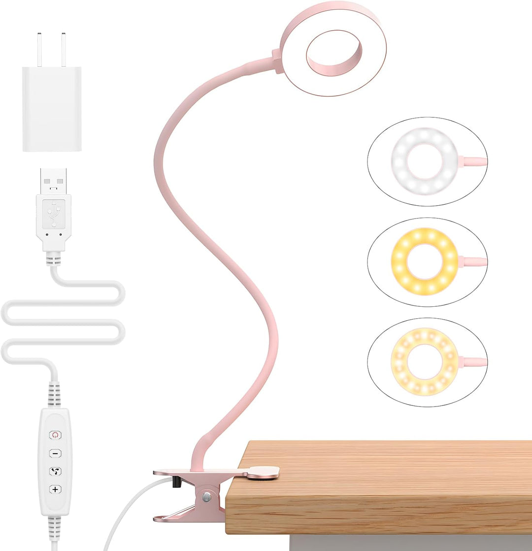 Sleek silver LED desk clamp lamp, 3 color modes, ideal for modern home office