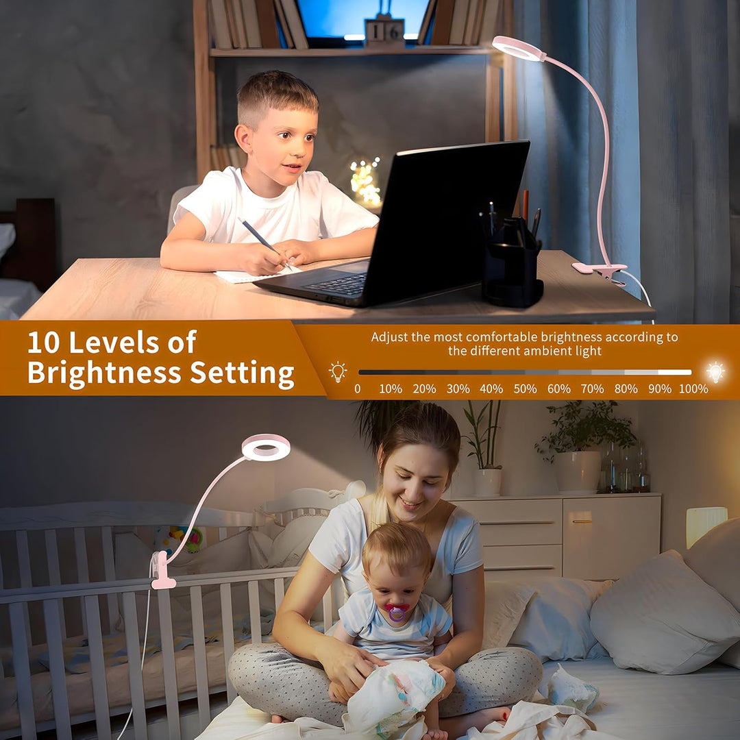 Practical LED study lamp with clamp, USB powered, 3 color temperatures for comfort
