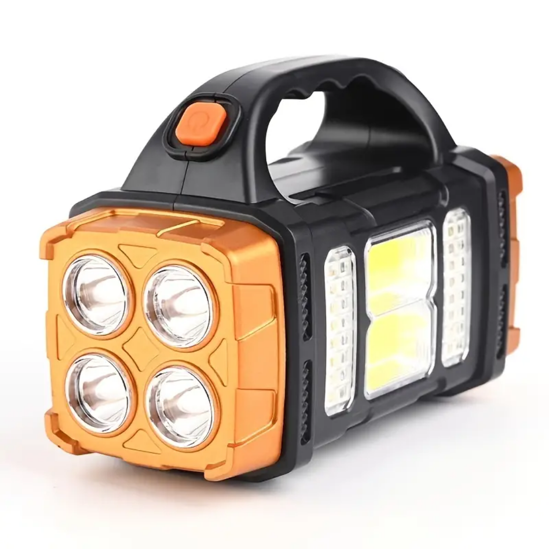 Unisex 3-in-1 emergency solar power bank torch; essential camping & survival gear for outdoor adventures.
