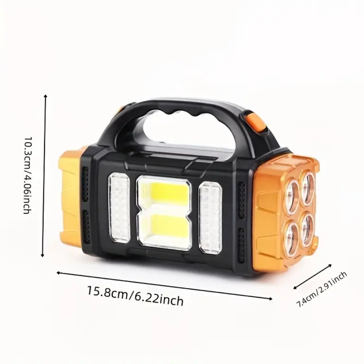 SolarBeam 3-in-1 emergency torch with integrated solar charger & power bank for survival kits.