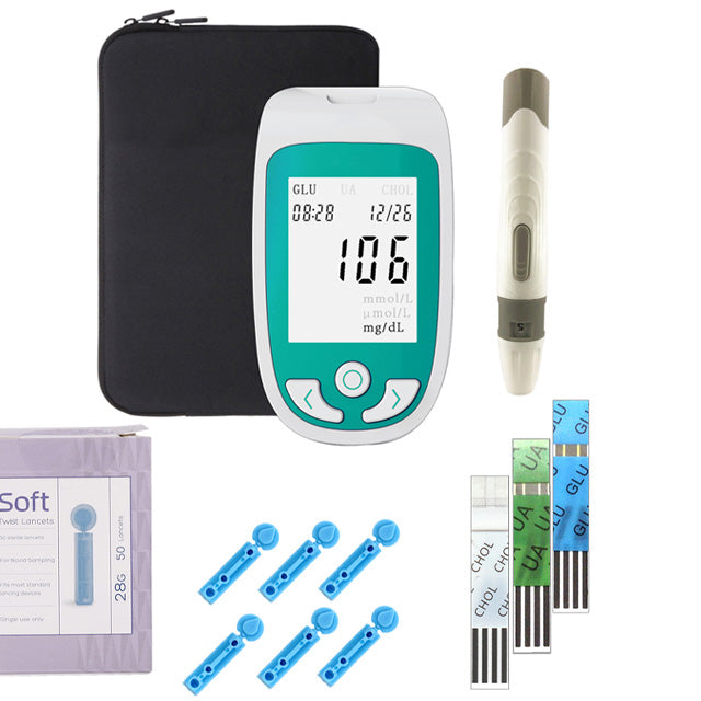 Digital glucose meter, cholesterol, and uric acid monitor for proactive diabetes management & personal health.
