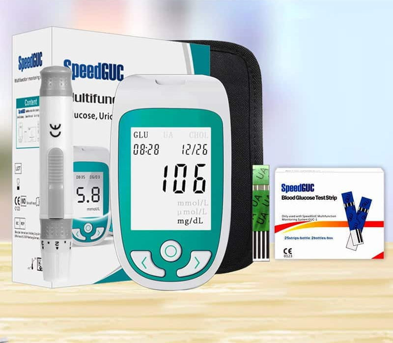 Complete personal health tracker kit. Measures cholesterol, glucose, & uric acid. Essential for wellness.