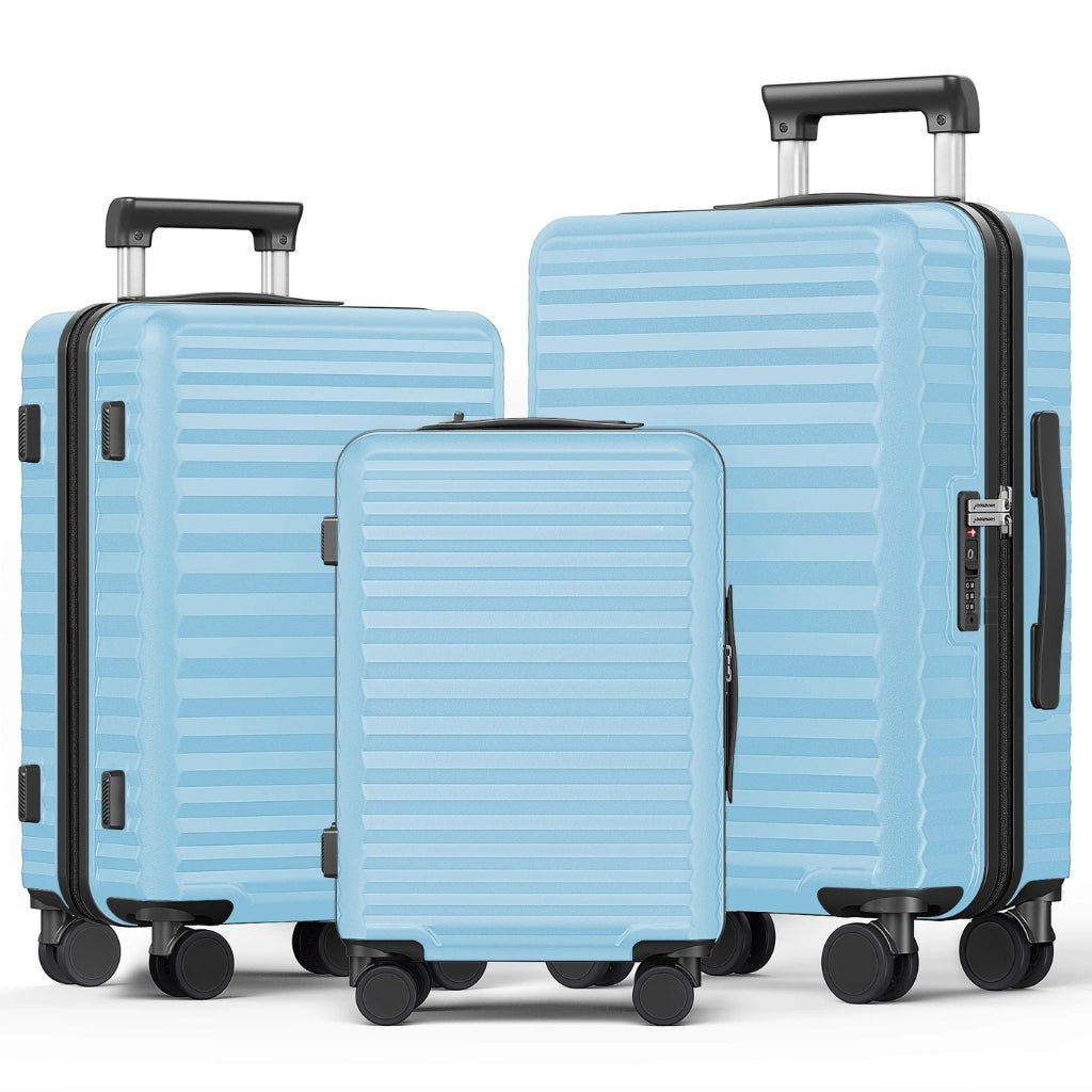 Unisex 3-piece hard shell luggage set featuring a unique Monaco Skyline design, perfect for stylish travel.