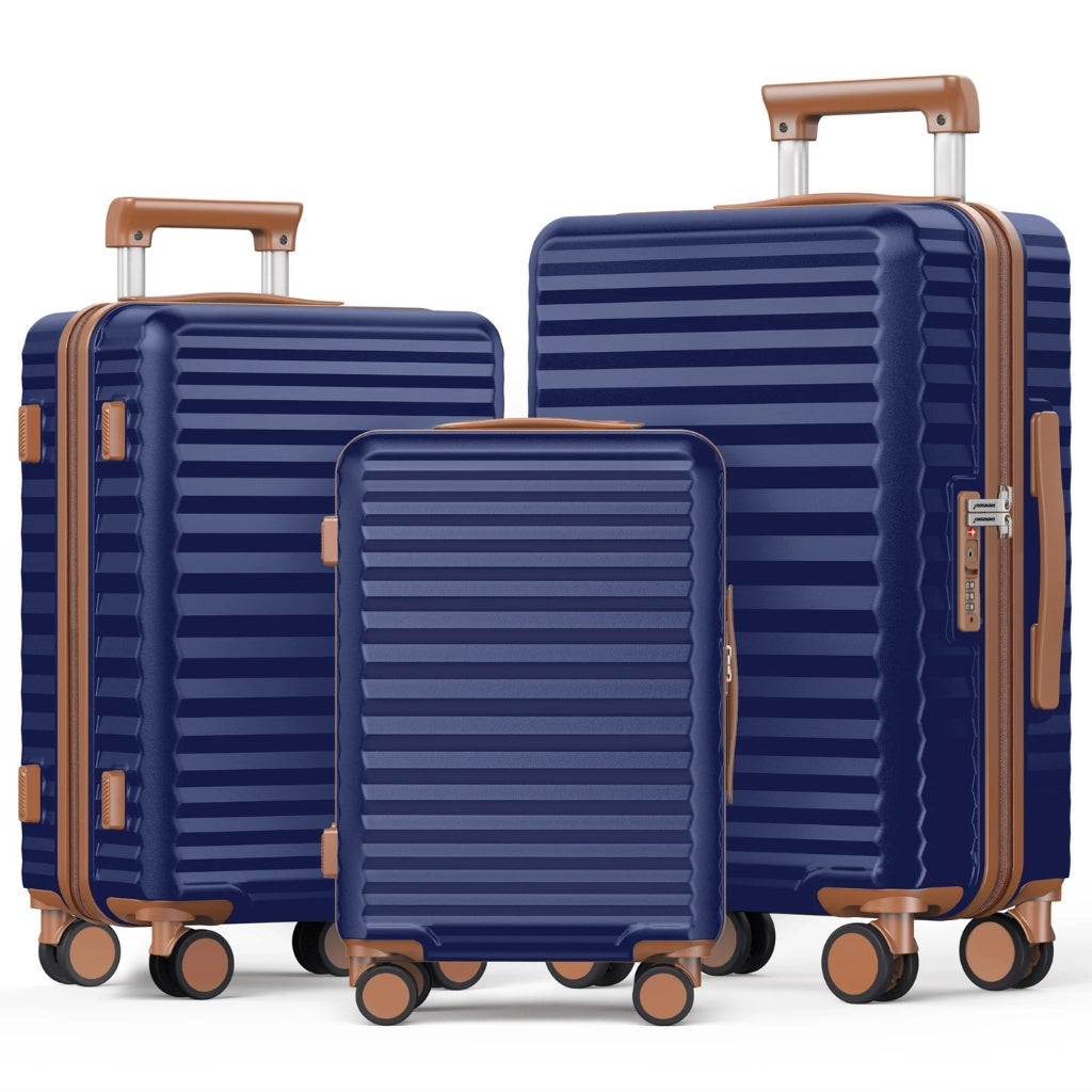 Secure & expandable hardshell luggage set, 3 suitcases ideal for family travel, vacations, & airport adventures.