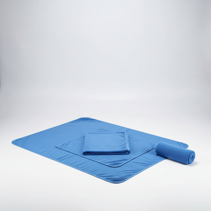 WaterHero microfiber towel set in three sizes for gym, beach, and travel
