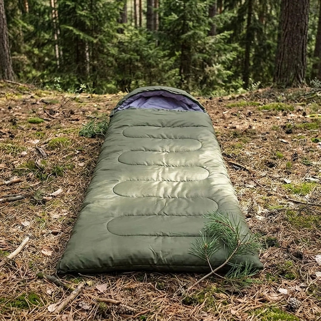 Unisex 3-season lightweight sleeping bag for camping, hiking, and outdoor adventures.