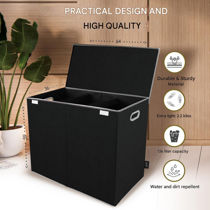 Efficient 3-cavity laundry sorter with lid, simplifying laundry day by separating clothes. Essential household storage.