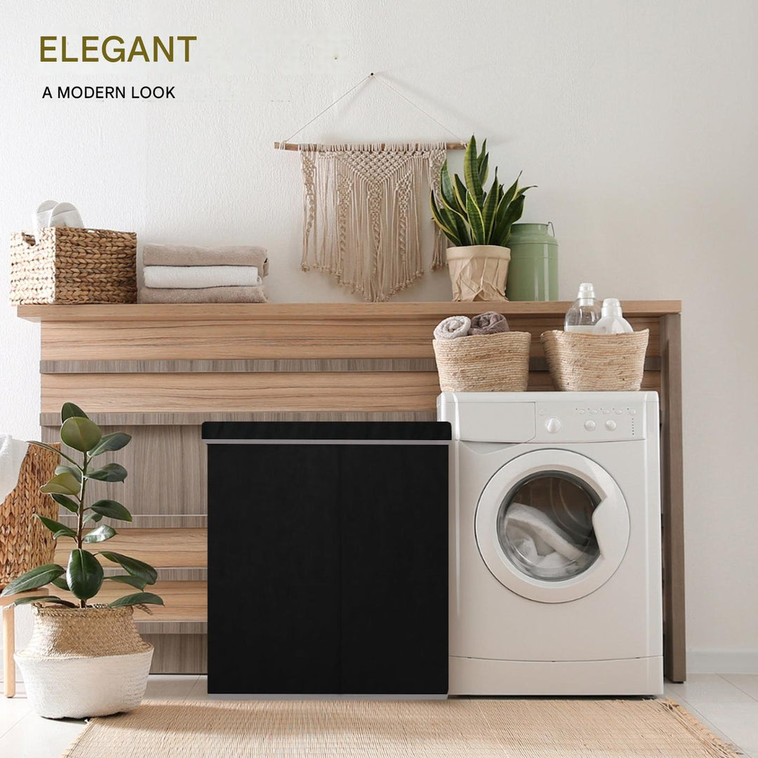 Unisex 3-compartment laundry sorter hamper, versatile for household dirty clothes storage. Simplify laundry day.