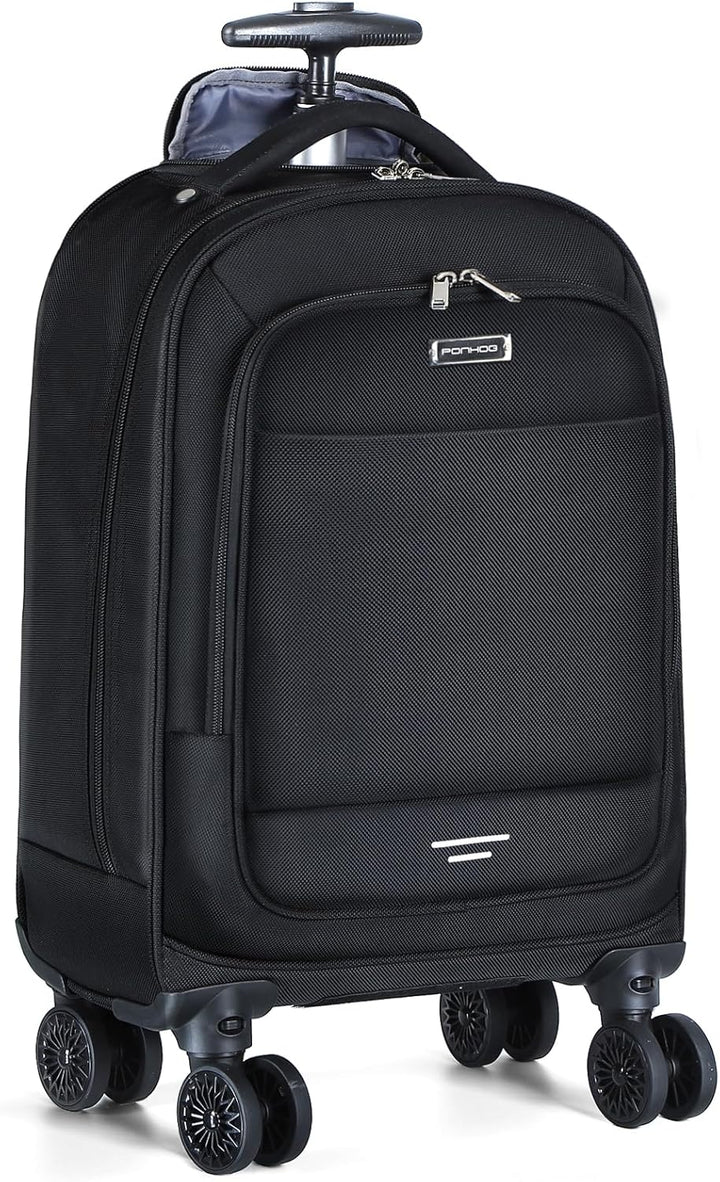 Unisex 30L rolling laptop backpack with 4 spinner wheels & water-resistant design for easy business travel.