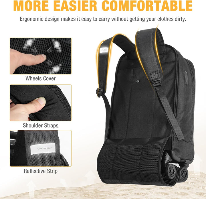 Versatile 30L rolling laptop travel bag with 4 spinner wheels, water-resistant & spacious for all your essentials.