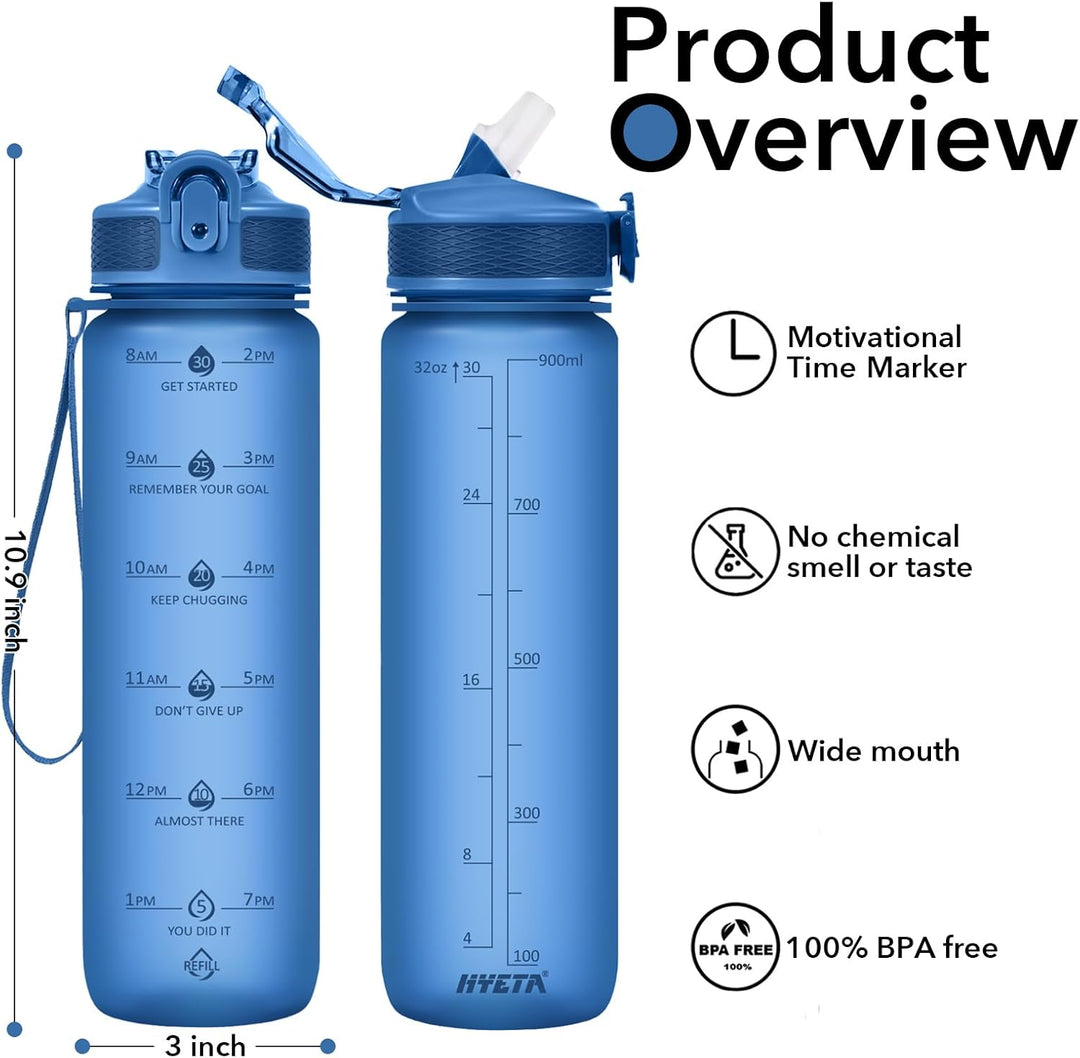 Reusable BPA-free water bottle, 30 fl oz, with straw & time tracking. Ideal for daily hydration.