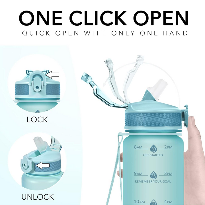 Motivational straw water bottle, 30 fl oz, for gym, office, or outdoor activities. Leakproof & BPA-free.