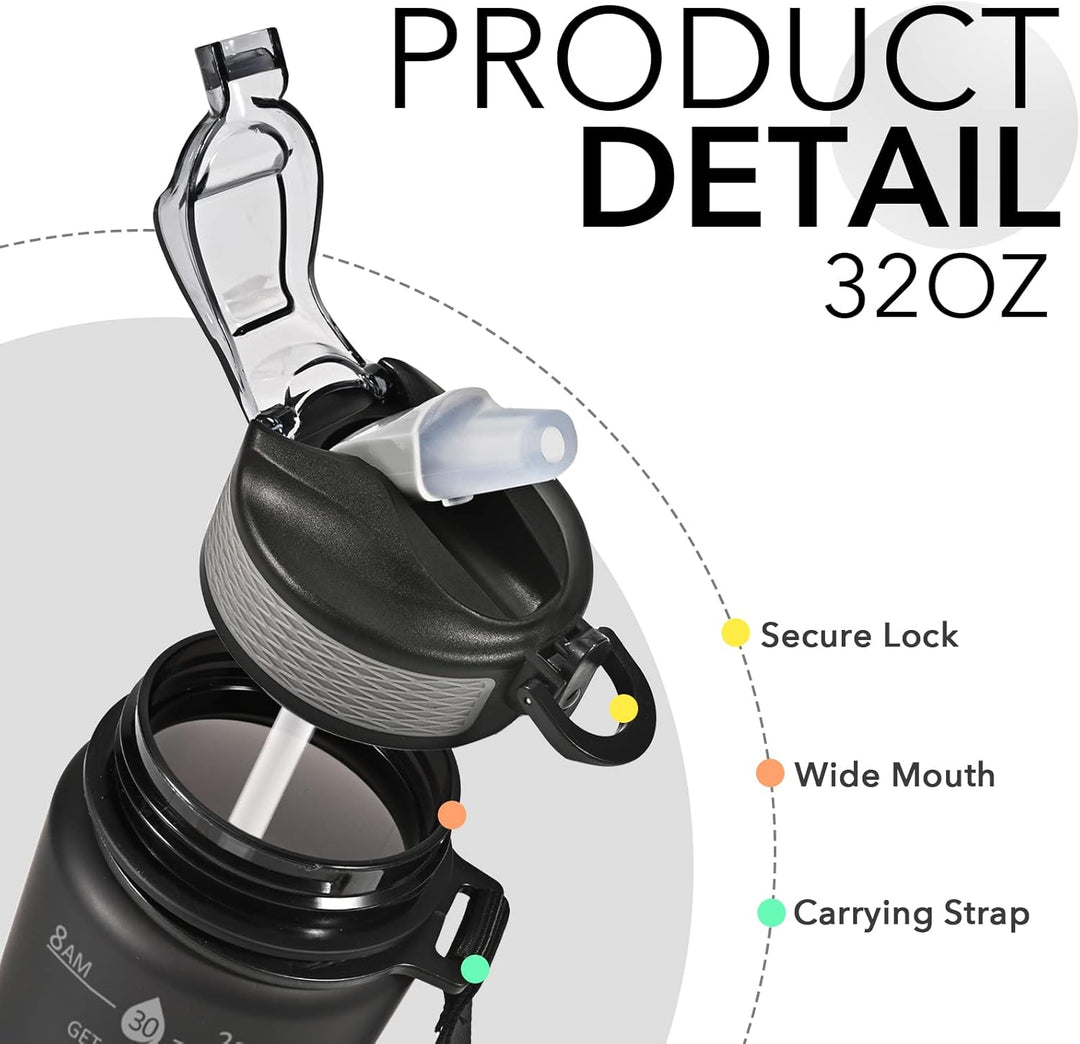 BPA-free motivational water bottle, 30oz, with straw for easy drinking. Ideal for gym & reusable.