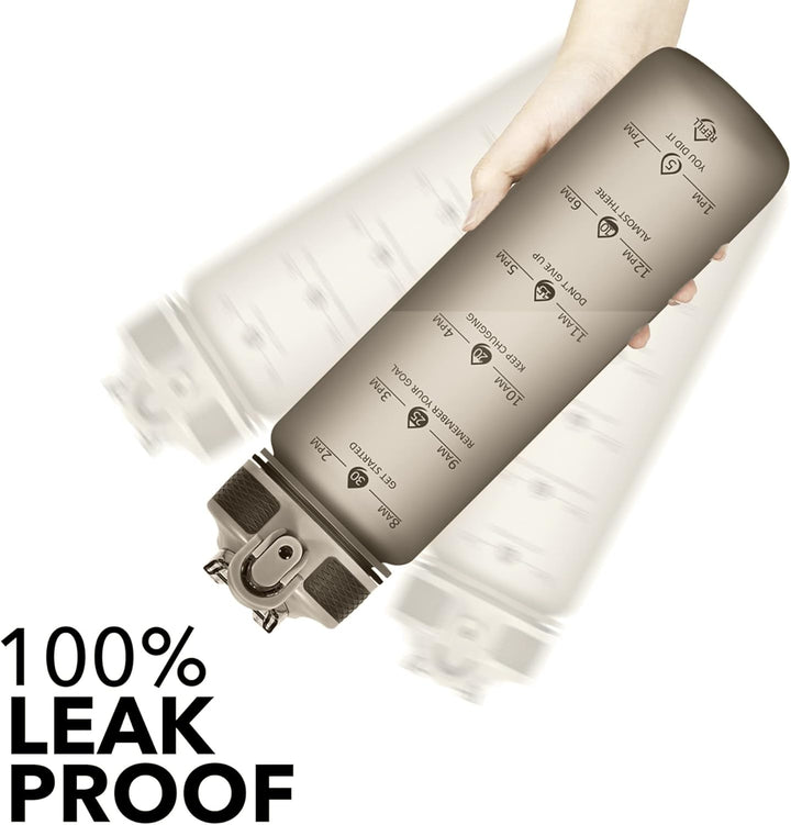 Unisex sport water bottle, 900ml, with straw & time markers. Leakproof for gym, office, fitness.