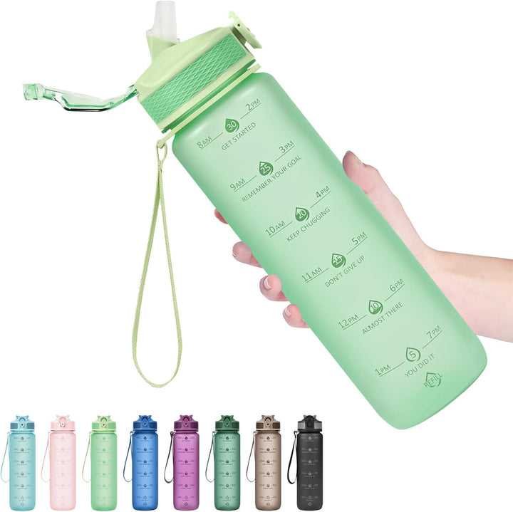 Reusable straw bottle, 900ml, with motivational quotes. Ideal for fitness, gym, and office hydration.