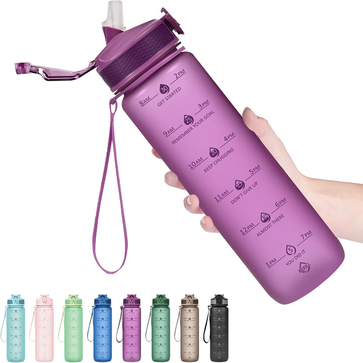 Leakproof 30oz water bottle with straw and time tracking. Great for gym, fitness, & hydration goals.