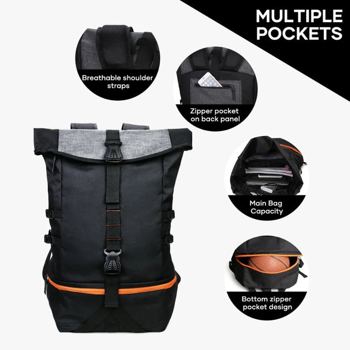 Large capacity 35L unisex backpack for sports & travel, a versatile gym and gear bag.
