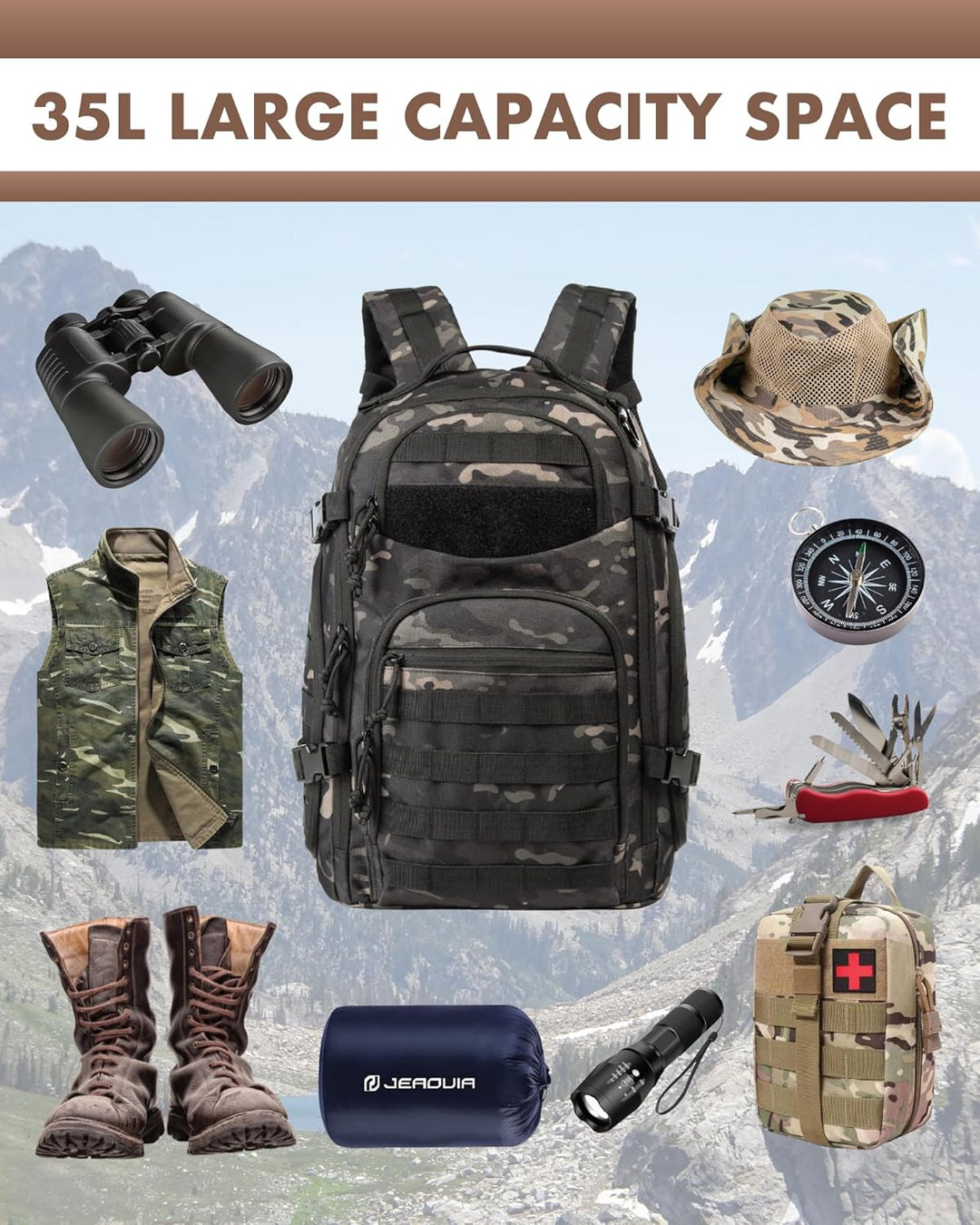 Unisex 35L Outdoor Tactical Backpack with Laptop Storage