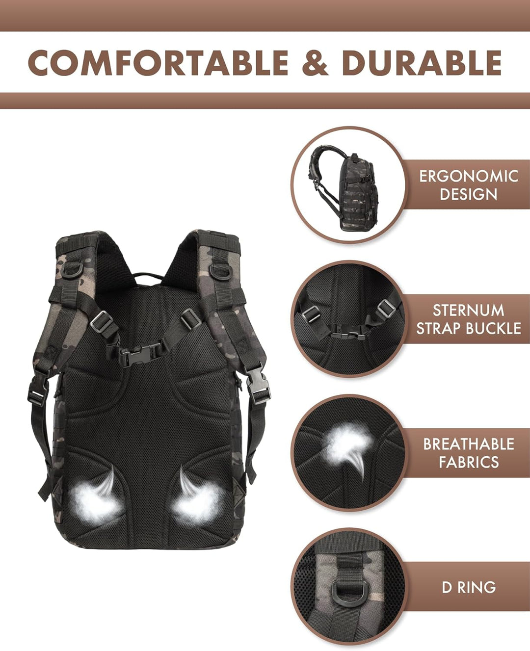 Unisex 35L Outdoor Tactical Backpack with Laptop Storage