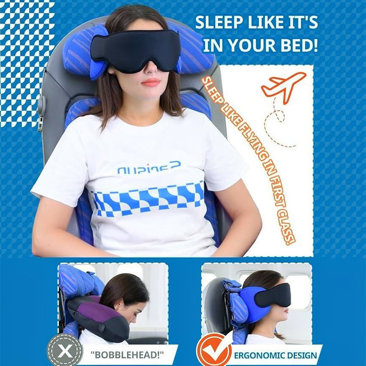 Compact unisex travel pillow set, offering ultimate neck support and sleep comfort with mask.