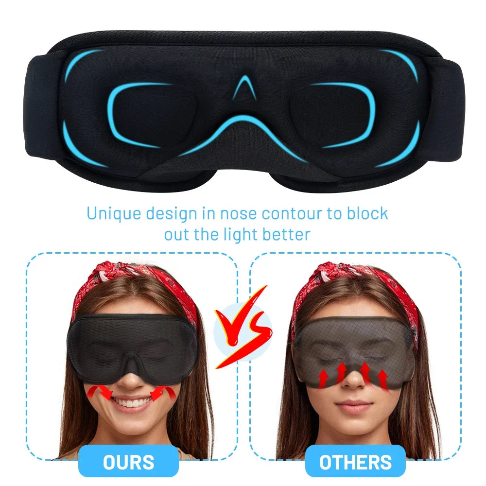 Blackout sleep mask with 3D contour, effectively blocking light for uninterrupted deep sleep.